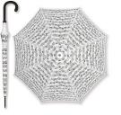 Paraguas tipo bastón color blanco con pentagramas y notas en color blanco.