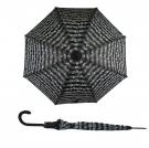 Paraguas tipo bastón color negro con pentagramas y notas en color blanco.